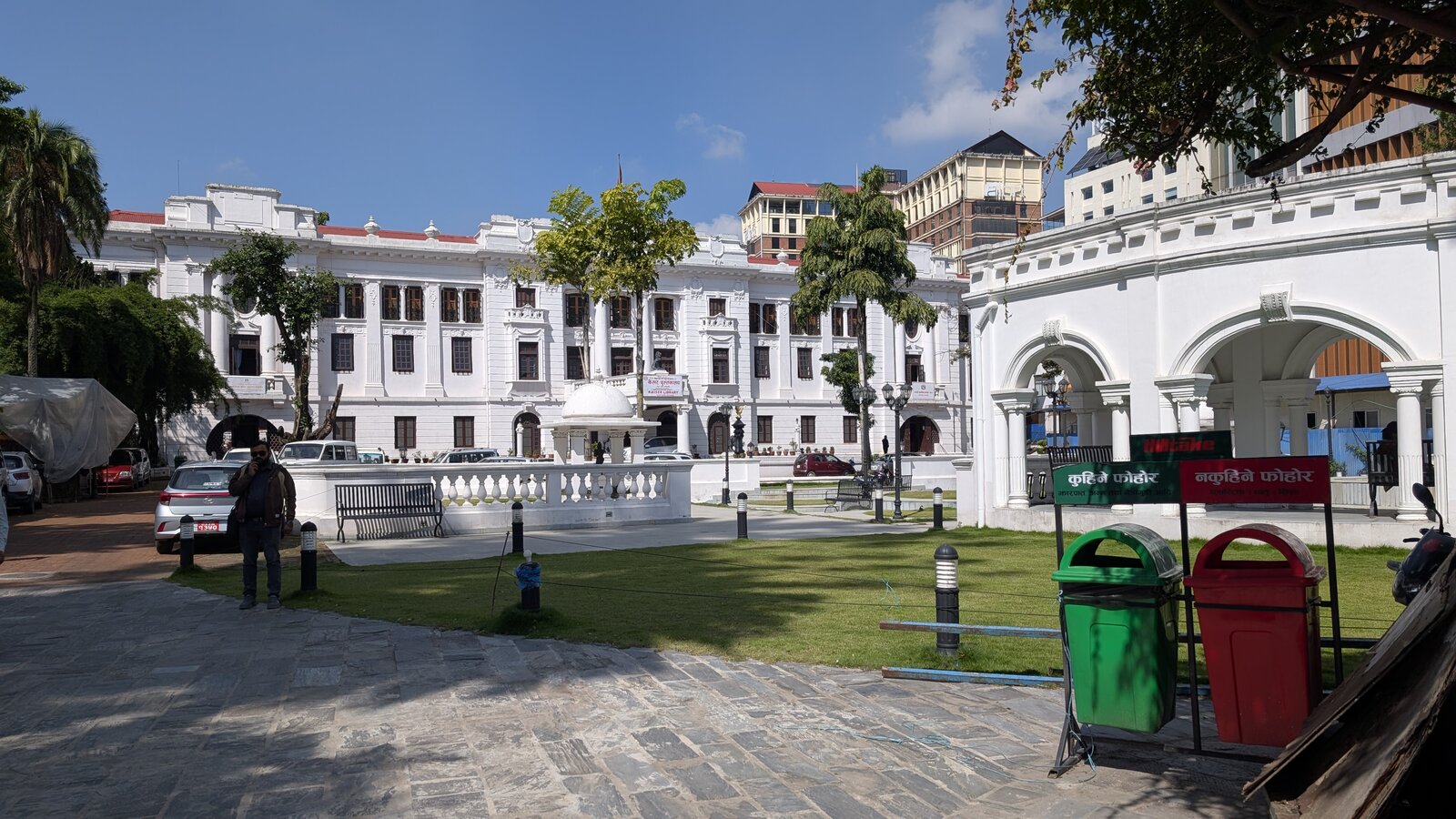 The white neoclassical buildings of the Kaiser Mahal complex