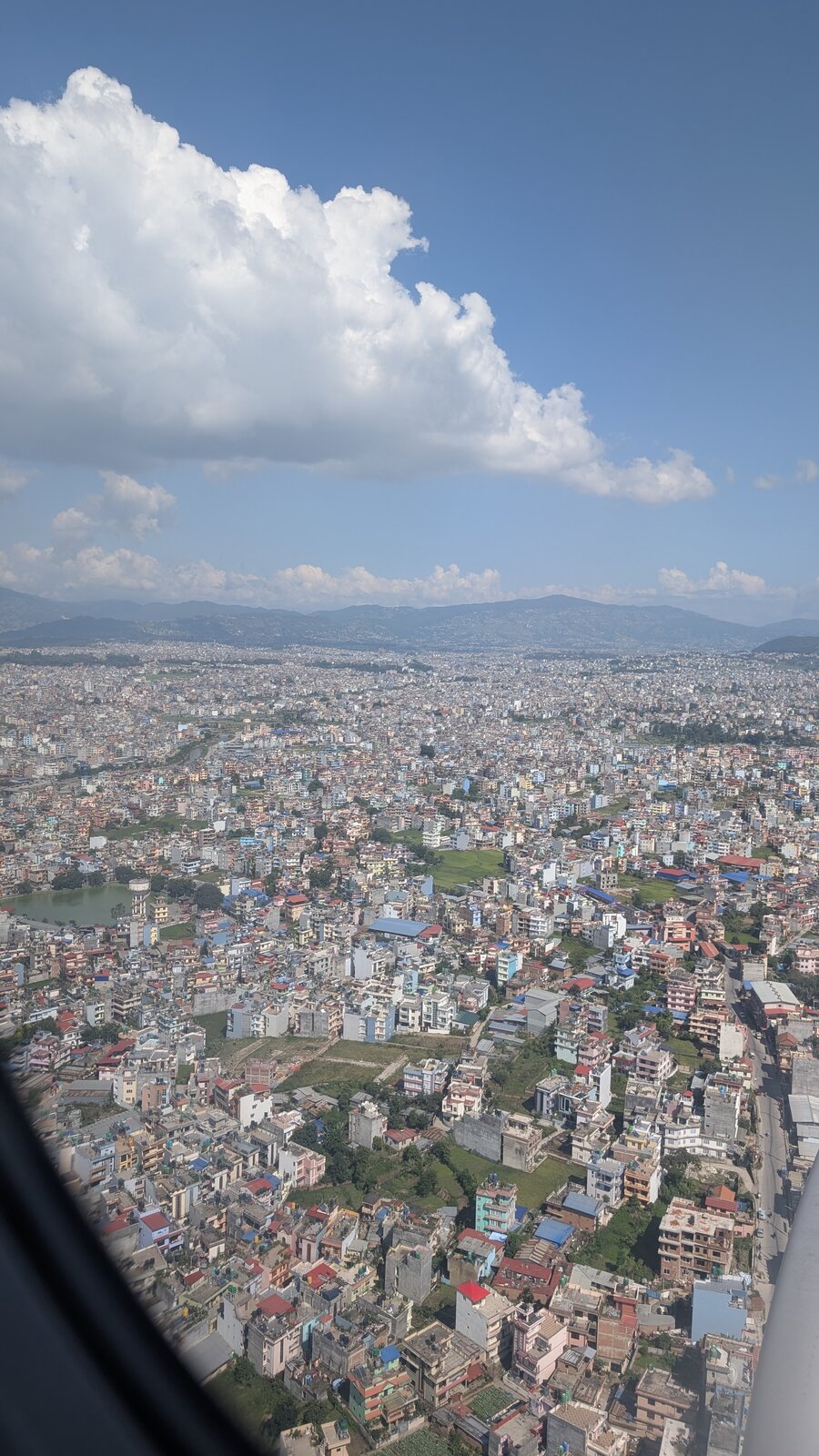 The Kathmandu Valley seen from an aircraft window
