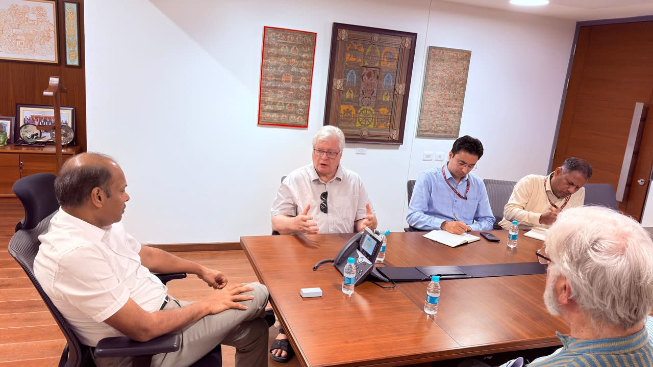 Dominik Wujastyk speaking at the meeting with the Secretary, Ministry of Culture